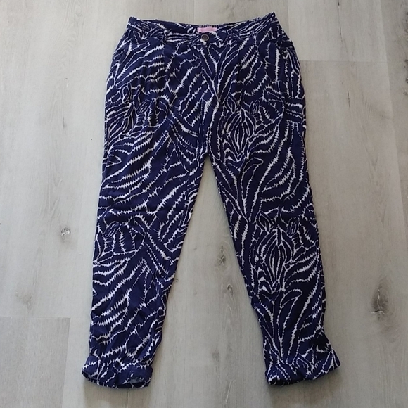 Lilly Pulitzer navy white printed pants ankle crop - Picture 1 of 12
